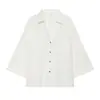 Camisa Elegante de Mezcla de Lino para Mujer, Estilo Nuevo de Verano 2026, Cómoda, de Manga Ancha, Cuello Campana