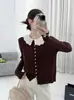 Chaqueta de punto cárdigan con cuello de muñeca de encaje de terciopelo Andi para mujer, nueva prenda de abrigo de otoño e invierno, suéter juvenil y elegante para mujer