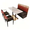 Sofá tipo booth de acero inoxidable para pared de restaurante estilo lujo ligero, mesa de comedor de pizarra hecha a medida para restaurante de hot pot, mesas y sillas de restaurante únicas