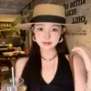 Sombrero de Paja Plano Estilo Hepburn Francés para Mujer, Verano Ala Plana Protección UV Vacaciones en la Playa Protección Solar Sombrero para el Sol