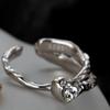 J1213 Estilo coreano nicho plata esterlina S925 textura irregular anillo envolvente femenino estilo ins anillo abierto de diamante para dedo índice