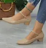 Zapatos Mary Jane de Mujer Estilo Nuevo con Punta Fina, Tacón Grueso, Piel Suave, Tacón Medio, Corte Bajo y Adecuados para el Trabajo