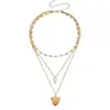 Collar de Capas Vintage Usado con Perlas en Forma de Corazón para Mujer Cadena Clavicular de Personalidad Retro Accesorios de Moda Dulces y Frescos
