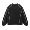 Acu Roupa Masculina Moletom Pesado de Manga Longa Estilo Americano para Homens, Blusa Versátil Casual Solta com Gola Redonda Color Block.