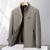 Chaqueta de Hombre para Otoño e Invierno, de Cuello Alto, Estilo Papá, Pana, con Forro de Terciopelo Grueso, Chaqueta de Negocios Casual, Ropa de Abrigo para Hombre