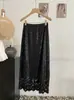 Saia de Renda Crochê com Lantejoulas Omalai para Mulheres Nova para o Início da Primavera Versátil Elegante Reta de Comprimento Médio 6746