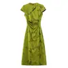 Vestido Qipao Satinado Verde Mariposa Estilo Chino Nuevo Bidepuxia para Mujer en Dos Colores con Lazo de Tul Tie-Dye