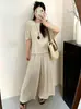 Conjunto Casual Holgado de Punto Fino para Mujer Talla Grande 2026 Verano Camiseta de Manga Corta y Falda Media Conjunto de Dos Piezas