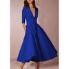 2024 Elegante Otoño e Invierno Europeo y Americano Nuevo Vestido Sexy de Manga Media con Escote en V Profundo Popular en Ebay Falda Midi