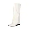 Botas de Calça de Bico Apontado Brilhante Femininas Salto Anabela Dobradas Empilhadas Botas Longas Moda Personalidade Calça Larga Emagrecedoras Cano Alto Botas de Moda