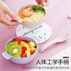 Adecuado para tazones para comer infantiles ecológicos de paja de trigo, utensilios de alimentación para bebés domésticos anticaída, aislantes térmicos y antiquemaduras con doble asa