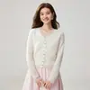 Suéter Cárdigan de Encaje Patchwork Francés con Cuello en V de Encaje y Cachemira Otoño e Invierno Tejido Suave y Amigable con la Piel Chaqueta Corta