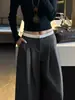 Calça de Alfaiataria Feminina Estilo Yuppie Old Money, Nova Coleção Outono 2026 Cintura Baixa Comprimento Total Solta Emagrecimento Casual Calça de Pernas Largas
