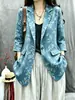 Ropa de Mujer de Algodón y Lino 2026 Verano Nuevo Estilo Ramio Estampado Retro Holgado Elegante Casual Versátil Blazer de Manga Larga
