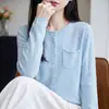Cárdigan de punto estilo old money para primavera y otoño para mujer, cuello redondo simple, elegante y adelgazante, prenda exterior, top de lana fina
