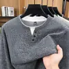 Suéter de punto de cuello redondo y manga larga directo de fábrica para hombre, suéter de imitación de dos piezas, camiseta básica para hombre, ropa multicolor para hombre, una pieza envío directo