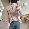 Camisa de gola estilo japonês feminina outono nova solta manga comprida design de nicho senso cor sólida simples profissional elegante top