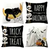 La Serie de Halloween Más Popular de Amazon Funda de Almohada de Lino Calavera Calabaza Fantasma Blanco y Negro Estampado Cojín Cojín para Sofá