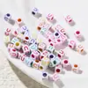 6*6mm Abalorios Acrílicos de Agujero Grande Cuentas Sueltas Coloridos Goteo de Aceite Letras Inglesas Cuentas Cuadradas Material para Manualidades con Cuentas
