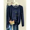 Camiseta de algodón puro para mujer, estilo dos piezas falsas, cuello redondo, manga larga, para otoño, con diseño único, aspecto elegante, efecto rejuvenecedor y versátil como top o capa base