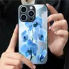 Aplicável ao Vidro Temperado para Apple 18PRO Case Capa Protetora Elegante para iPhone17PROMAX Flores Azul Claro 17E
