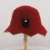 Sombrero de pescador de punto de alpaca para mujer coreana de principios de otoño, borde ondulado fino, que cubre la cara, ligero y transpirable, con lazo de perla