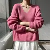 ¡Sin costuras y cómodo! Suéter de punto suelto para mujer con cuello en V, de suave y lisa seda de morera y cachemira, con un estilo relajado y casual