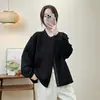 Jaqueta de algodão bolha para mulheres, nova coleção de outono 2026, estilo coreano, caimento solto, casual, gola redonda, de abotoamento simples, jaqueta de algodão texturizada, transfronteiriça
