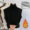 Suéter de Veludo Peça Única Sem Mangas Gola Alta Feminino Outono Inverno Camada Base Tricô Top