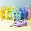 Monedero de silicona con forma de cueva cuadrada para niños, bolso cruzado para caminar, divertido y bonito bolso de silicona para cambio.