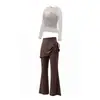 Conjunto de Roupa de Yoga Feminino Outono Novo Top Cruzado de Manga Longa Conjunto Real de Duas Peças Saia Calça Pilates Fitness Esportivo Conjunto de Duas Peças