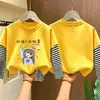 Camiseta de manga larga a rayas moderna y elegante para niñas, con un diseño de imitación de dos piezas, perfecta para la primavera y el otoño de 2026. Novedad, top de algodón puro con cuello redondo para niños mayores