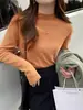 Camisa de base para mulheres, outono e inverno, top estiloso para usar por baixo, suéter de tricô novo estilo, suéter de gola semifechada, tamanho único