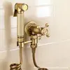 Grifo de Pared Estilo Europeo Todo Cobre para Patio Exterior Jardín, Agua Fría Única, Doble Salida, Giratorio, Grifo Vintage, Apertura Rápida