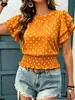 Nuevo estilo de comercio exterior europeo y americano Temu Amazon top corto para mujer de lunares con manga acampanada y cintura fruncida suministro transfronterizo