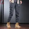 Pantalones de Trabajo de Marca de Moda para Hombre de Primavera y Otoño, Pantalones Ajustados con Cordones en las Piernas, Pantalones Negros de Invierno Americano para Motociclista con Múltiples Bolsillos