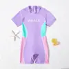 Nuevo traje de baño infantil transfronterizo, traje de baño de una pieza con protección solar de manga corta con estampado de dibujos animados, traje de baño infantil cómodo para comercio exterior