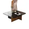 Mesa de centro para sala de estar, diseño cuadrado de vidrio templado y madera maciza, estilo moderno y minimalista, resistente a los arañazos, adecuada para apartamentos pequeños, y con un toque de lujo