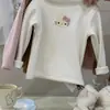 Camiseta de Inverno para Meninas, Marca Tendência Infantil Estilosa, Veludo Integrado Espesso, Camiseta Básica Cartoon de Gola Alta
