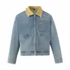 Yidao Vintage Otoño 2026 Nueva Chaqueta de Mezclilla Corta Lavada de Moda Americana con Bloques de Color y Cuello de Pana Deshilachado