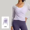 Top de Yoga Transparente de Manga Larga Falso Dos Piezas con Correas Cruzadas y Almohadillas en el Pecho, Cubre Top Deportivo Transpirable Adelgazante para Mujer
