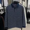Camiseta masculina clássica listrada com trama torcida e listras, para outono e inverno, manga longa, blusa masculina com gola, polo masculina de manga longa