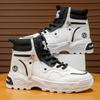 Sapatos Masculinos de Cano Alto, Esportivos Casuais de Montanhismo para Outono, Sapatos de Trabalho Antiderrapantes, Botas Brancas de Couro Impermeáveis com Solado Espesso e Aumento de Altura