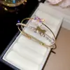Pulsera Redonda de Zirconia con Baño de Oro Real Transfronteriza, Exquisita Pulsera Versátil de Moda de Nicho, Joyería de Lujo Ligero de Alta Gama para Mujer