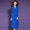 Vestido Azul Original com Contas Feimengyi Feminino Outono e Inverno Elegante de Negócios Casual Casaco com Gola de Terno