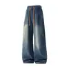 26 Outono Novo Jeans Retrô Americano de Lâmina Curva Solto Masculino High Street Outono Lavado Casual Calças de Perna Reta