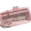 Bolsa Transparente de Doble Capa para Lápices con Lazo Rosa Estilo Ins de Aspecto Elegante para Chicas Corazón Transparente de Gran Capacidad Bolsa de Almacenamiento para Papelería