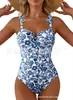 2026 Nuevo Traje de Baño Enterizo de Mujer para Amazon, Traje de Baño con Control de Abdomen, Cuello en V con Amarre, Fruncido en los Hombros, Traje de Baño de Cobertura Total
