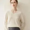 Nuevo suéter de punto de cachemira pura para otoño e invierno, jersey holgado para mujer, top básico versátil de color liso