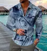 2026 Camisa Polo de Manga Larga Casual para Hombre con Cremallera Personalidad Estampado Digital 3D Transfronterizo Europeo y Americano